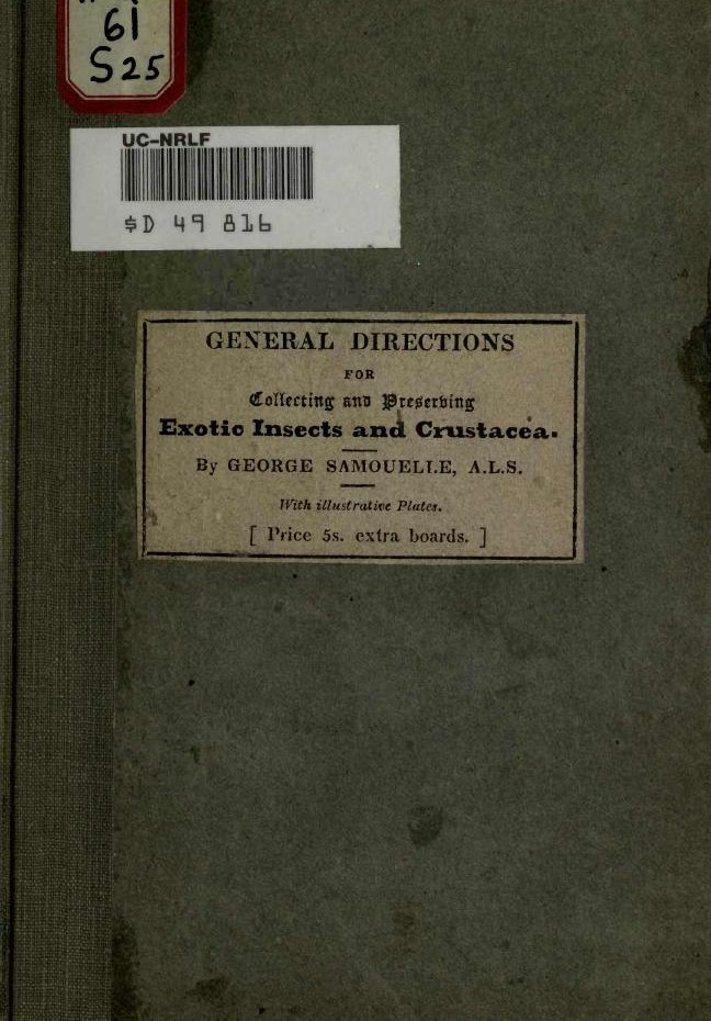 Cover of General directions for collecting and preserving exotic insects and crustacea