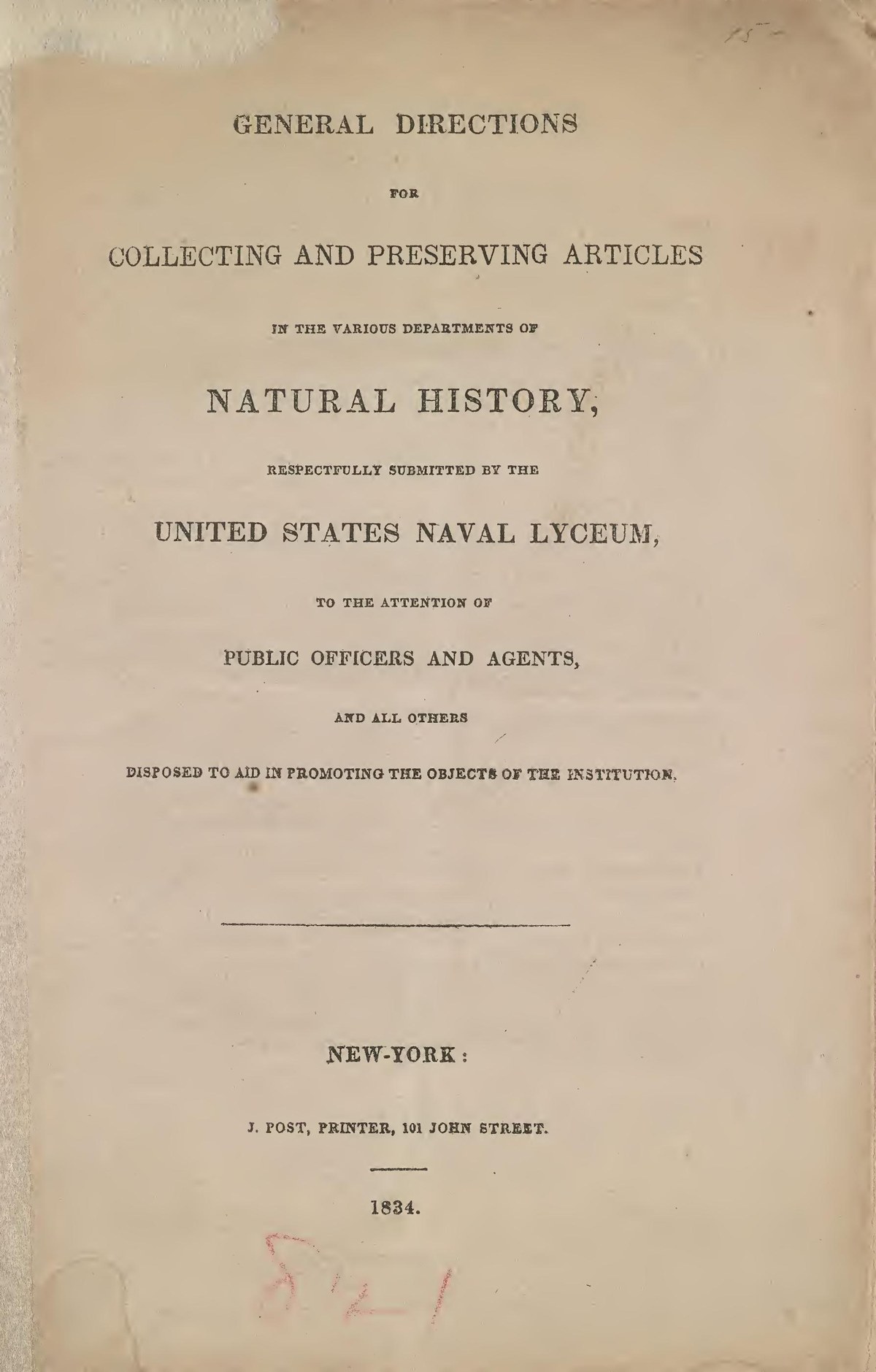 Cover of General directions for collecting and preserving articles in the various departments of natural history